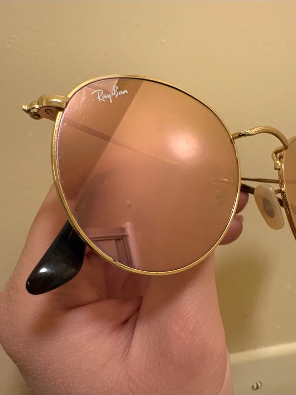 Ray-Ban Gold Frame Sunglasses with Pink Lenses